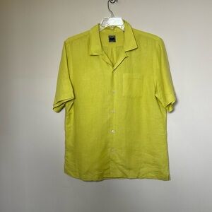 Todd Snyder Shirt Mens Large Linen Yellow Camp Loop Collar Short Sleeve